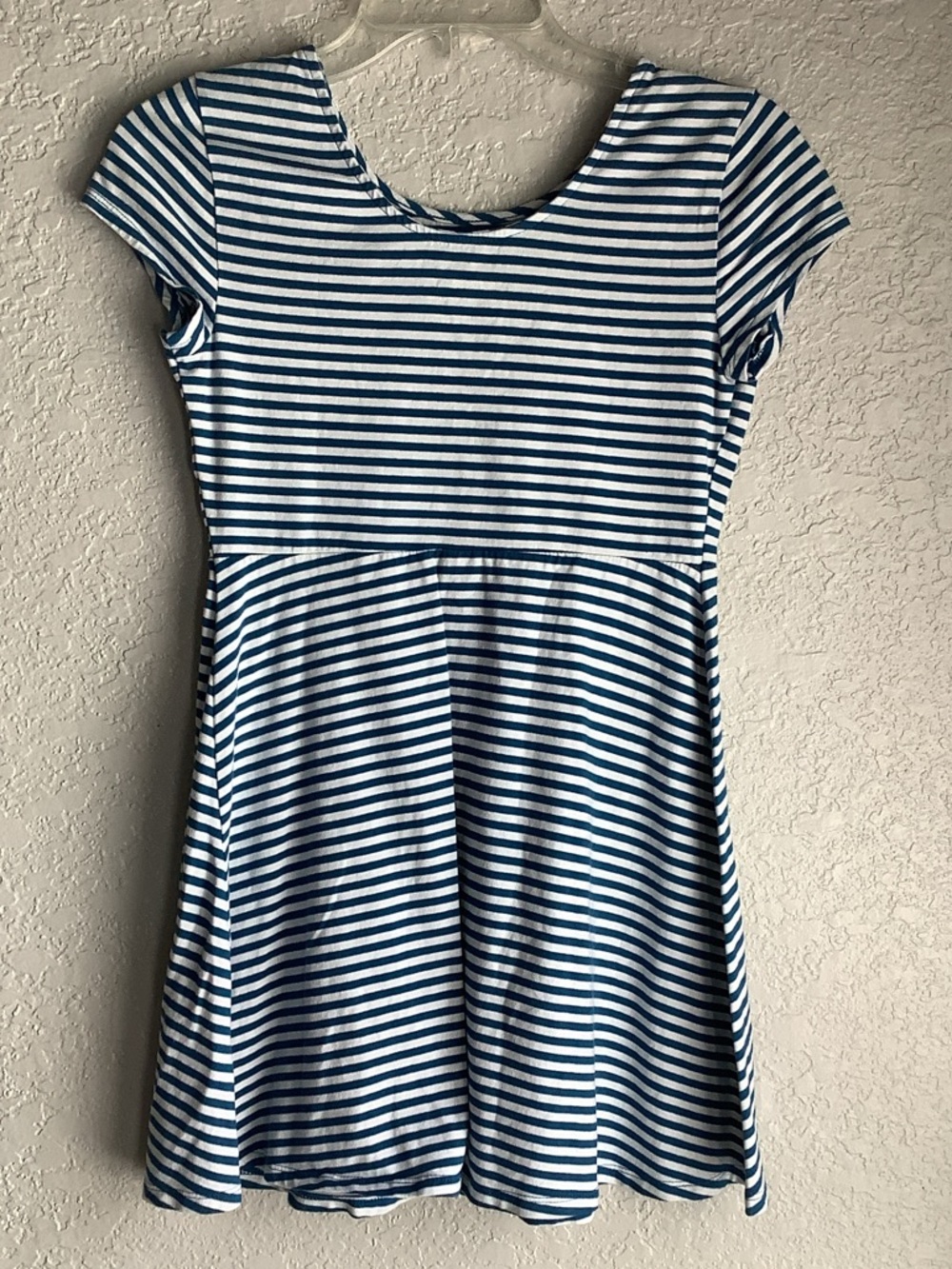 Simply Styled Blue & White Striped Short Sleeve Knit Dress - Picture 3 of 5